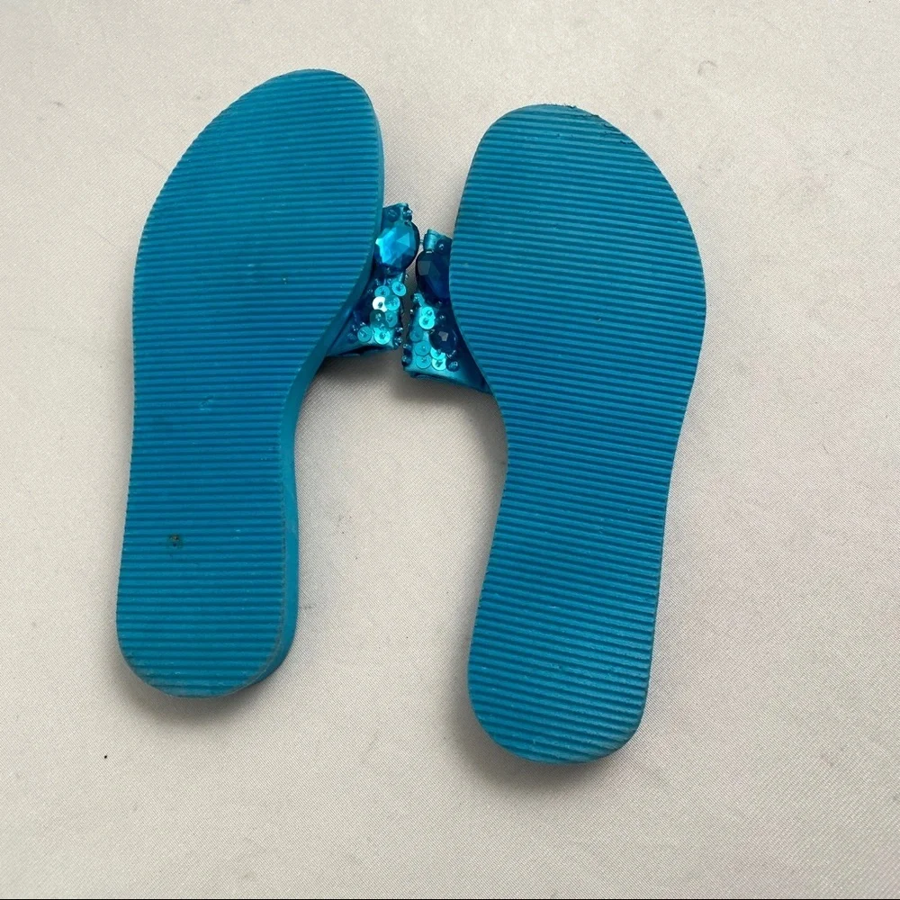 Colin Stuart turquoise bling jeweled flip flops 9/10 - Picture 3 of 6